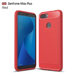 Luxury Carbon Fiber Brushed Wire Drawing Silicone TPU Back Cover for Asus Zenfone Max Plus (M1) ZB570TL - Red