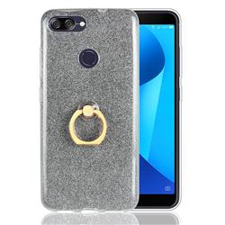 Luxury Soft TPU Glitter Back Ring Cover with 360 Rotate Finger Holder Buckle for Asus Zenfone Max Plus (M1) ZB570TL - Black