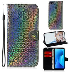 Laser Circle Shining Leather Wallet Phone Case for Asus Zenfone Max Plus (M1) ZB570TL - Silver