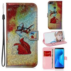 Glasses Fox Laser Shining Leather Wallet Phone Case for Asus Zenfone Max Plus (M1) ZB570TL