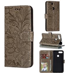 Intricate Embossing Lace Jasmine Flower Leather Wallet Case for Asus Zenfone Max Plus (M1) ZB570TL - Gray