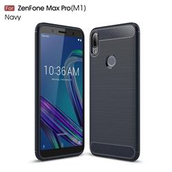 Luxury Carbon Fiber Brushed Wire Drawing Silicone TPU Back Cover for Asus Zenfone Max Pro (M1) ZB601KL - Navy