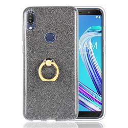 Luxury Soft TPU Glitter Back Ring Cover with 360 Rotate Finger Holder Buckle for Asus Zenfone Max Pro (M1) ZB601KL - Black