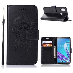 Intricate Embossing Owl Campanula Leather Wallet Case for Asus Zenfone Max Pro (M1) ZB601KL - Black