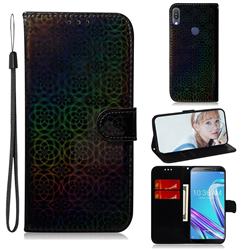 Laser Circle Shining Leather Wallet Phone Case for Asus Zenfone Max Pro (M1) ZB601KL - Black