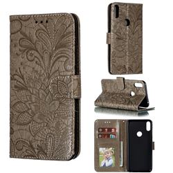 Intricate Embossing Lace Jasmine Flower Leather Wallet Case for Asus Zenfone Max Pro (M1) ZB601KL - Gray