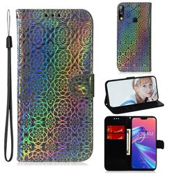Laser Circle Shining Leather Wallet Phone Case for Asus Zenfone Max Pro (M2) ZB631KL - Silver