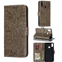 Intricate Embossing Lace Jasmine Flower Leather Wallet Case for Asus Zenfone Max Pro (M2) ZB631KL - Gray