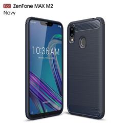 Luxury Carbon Fiber Brushed Wire Drawing Silicone TPU Back Cover for Asus Zenfone Max (M2) ZB633KL - Navy