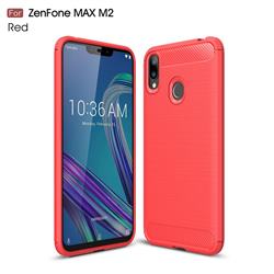 Luxury Carbon Fiber Brushed Wire Drawing Silicone TPU Back Cover for Asus Zenfone Max (M2) ZB633KL - Red