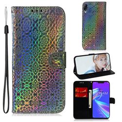Laser Circle Shining Leather Wallet Phone Case for Asus Zenfone Max (M2) ZB633KL - Silver