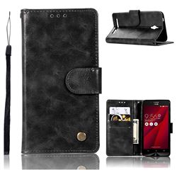 Luxury Retro Leather Wallet Case for Asus Zenfone Go ZC500TG - Black