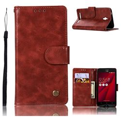 Luxury Retro Leather Wallet Case for Asus Zenfone Go ZC500TG - Wine Red