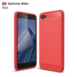 Luxury Carbon Fiber Brushed Wire Drawing Silicone TPU Back Cover for Asus Zenfone 4 Max ZC520KL - Red