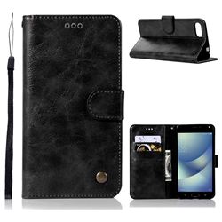Luxury Retro Leather Wallet Case for Asus Zenfone 4 Max ZC520KL - Black