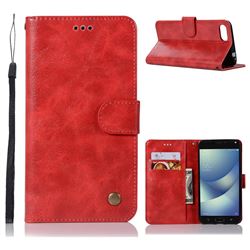Luxury Retro Leather Wallet Case for Asus Zenfone 4 Max ZC520KL - Red