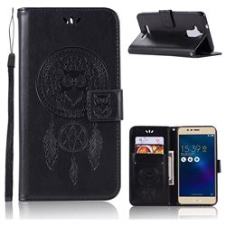 Intricate Embossing Owl Campanula Leather Wallet Case for Asus Zenfone 3 Max ZC520TL - Black