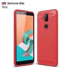Luxury Carbon Fiber Brushed Wire Drawing Silicone TPU Back Cover for Asus Zenfone 5 Lite ZC600KL - Red