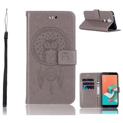 Intricate Embossing Owl Campanula Leather Wallet Case for Asus Zenfone 5 Lite ZC600KL - Grey