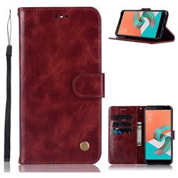 Luxury Retro Leather Wallet Case for Asus Zenfone 5 Lite ZC600KL - Wine Red