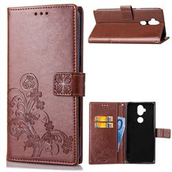 Embossing Imprint Four-Leaf Clover Leather Wallet Case for Asus Zenfone 5 Lite ZC600KL - Brown