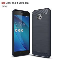 Luxury Carbon Fiber Brushed Wire Drawing Silicone TPU Back Cover for Asus Zenfone 4 Selfie Pro ZD552KL - Navy