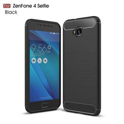 Luxury Carbon Fiber Brushed Wire Drawing Silicone TPU Back Cover for Asus Zenfone 4 Selfie ZD553KL - Black