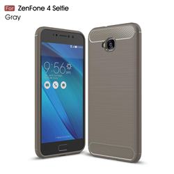Luxury Carbon Fiber Brushed Wire Drawing Silicone TPU Back Cover for Asus Zenfone 4 Selfie ZD553KL - Gray