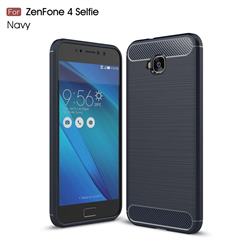 Luxury Carbon Fiber Brushed Wire Drawing Silicone TPU Back Cover for Asus Zenfone 4 Selfie ZD553KL - Navy