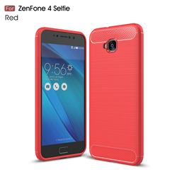Luxury Carbon Fiber Brushed Wire Drawing Silicone TPU Back Cover for Asus Zenfone 4 Selfie ZD553KL - Red