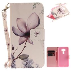Magnolia Flower Hand Strap Leather Wallet Case for Asus Zenfone 3 ZE520KL