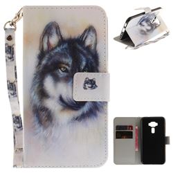 Snow Wolf Hand Strap Leather Wallet Case for Asus Zenfone 3 ZE520KL