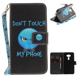 Not Touch My Phone Hand Strap Leather Wallet Case for Asus Zenfone 3 ZE520KL