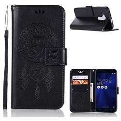 Intricate Embossing Owl Campanula Leather Wallet Case for Asus Zenfone 3 ZE520KL - Black