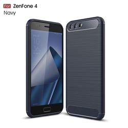 Luxury Carbon Fiber Brushed Wire Drawing Silicone TPU Back Cover for Asus Zenfone 4 ZE554KL - Navy