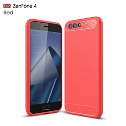 Luxury Carbon Fiber Brushed Wire Drawing Silicone TPU Back Cover for Asus Zenfone 4 ZE554KL - Red