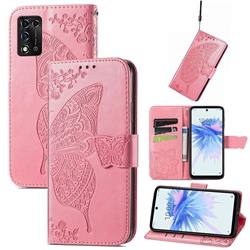 Embossing Mandala Flower Butterfly Leather Wallet Case for ZTE Libero 5G II - Pink