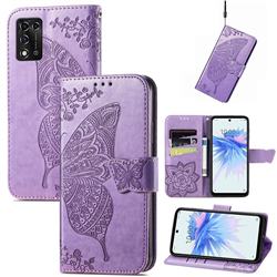 Embossing Mandala Flower Butterfly Leather Wallet Case for ZTE Libero 5G II - Light Purple