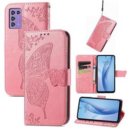 Embossing Mandala Flower Butterfly Leather Wallet Case for ZTE Libero 5G III - Pink