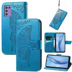 Embossing Mandala Flower Butterfly Leather Wallet Case for ZTE Libero 5G III - Blue