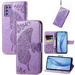 Embossing Mandala Flower Butterfly Leather Wallet Case for ZTE Libero 5G III - Light Purple