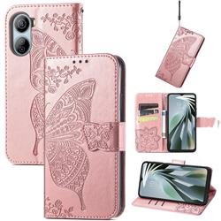 Embossing Mandala Flower Butterfly Leather Wallet Case for ZTE Libero 5G IV - Rose Gold