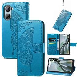 Embossing Mandala Flower Butterfly Leather Wallet Case for ZTE Libero 5G IV - Blue