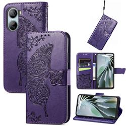 Embossing Mandala Flower Butterfly Leather Wallet Case for ZTE Libero 5G IV - Dark Purple