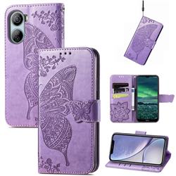 Embossing Mandala Flower Butterfly Leather Wallet Case for ZTE Libero 5G IV - Light Purple