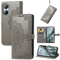 Embossing Imprint Mandala Flower Leather Wallet Case for ZTE Libero 5G IV - Gray