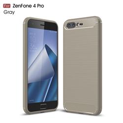Luxury Carbon Fiber Brushed Wire Drawing Silicone TPU Back Cover for Asus Zenfone 4 Pro ZS551KL - Gray