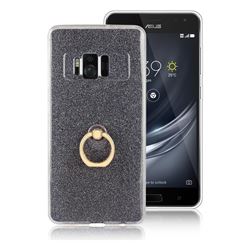 Luxury Soft TPU Glitter Back Ring Cover with 360 Rotate Finger Holder Buckle for Asus Zenfone AR ZS571KL - Black