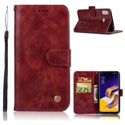 Luxury Retro Leather Wallet Case for Asus Zenfone 5Z ZS620KL - Wine Red