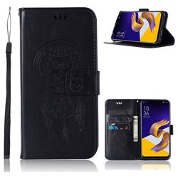 Intricate Embossing Owl Campanula Leather Wallet Case for Asus Zenfone 5Z ZS620KL - Black